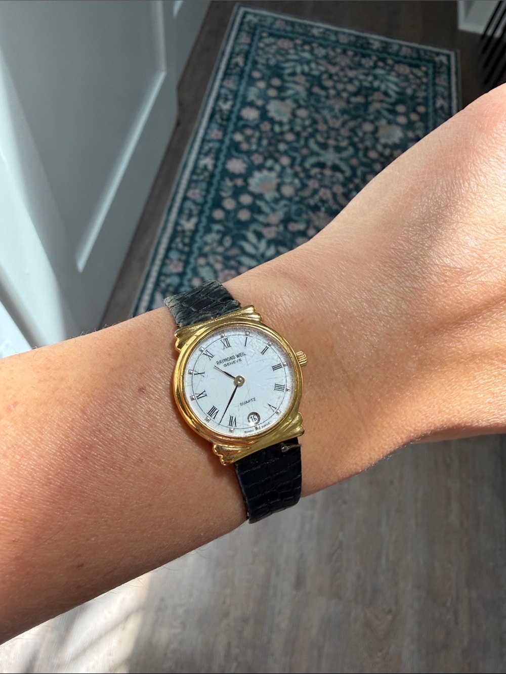 Raymond Weil Gold Case White Dial Black Strap Classic Dress Watch